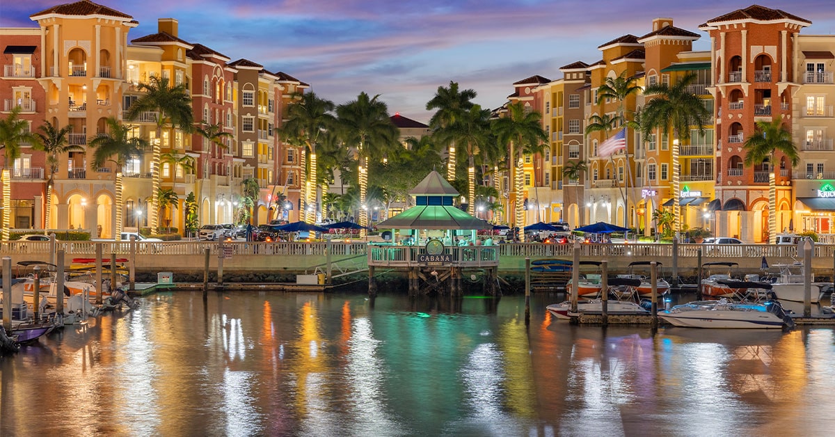 nighttime downtown naples waterfront